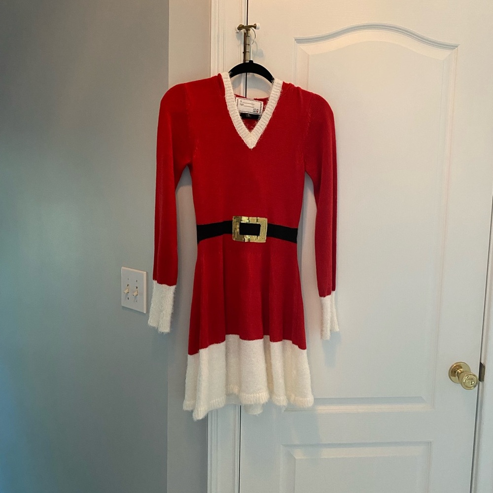 Festive Red and White  Dress with Belt Detailing